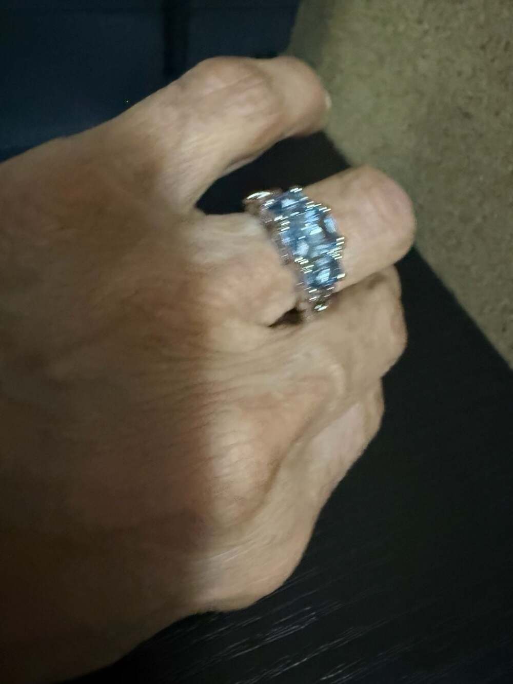 Silver Light Blue Crystal Three-Stone Cocktail Ring